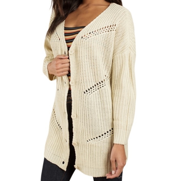 TOBI Spring Equinox Cream Button Front Cardigan Sweater Womens Size S - Picture 2 of 12